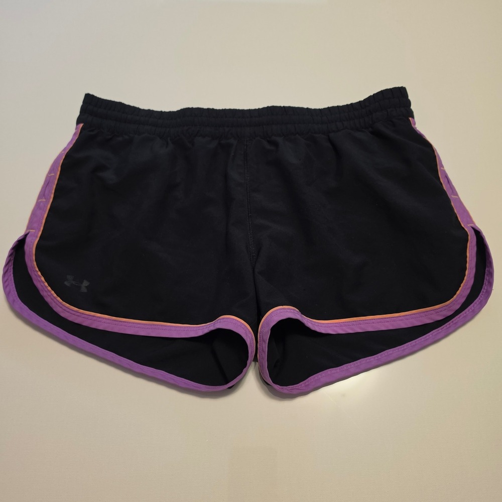 Under Armour Running Shorts Black Purple Trim Athletic Gym Activewear Size Large